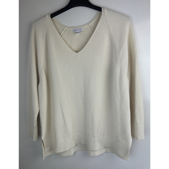 Athleta Hanover V-Neck Sweater Magnolia White Chunky Thick Knit Plus Size 2X - Picture 12 of 13